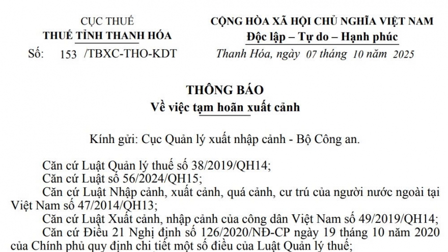 Hàng loạt giám đốc, người đại diện doanh nghiệp ở Thanh Hóa bị tạm hoãn xuất cảnh